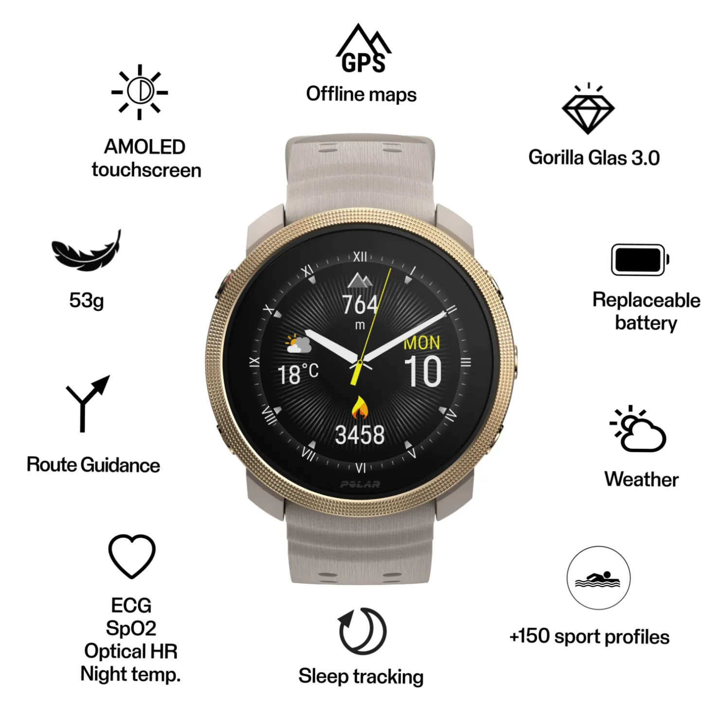 Polar Vantage M3 S-L, älykello - Sykemittarit - Polar Vantage M3 S-L, älykello