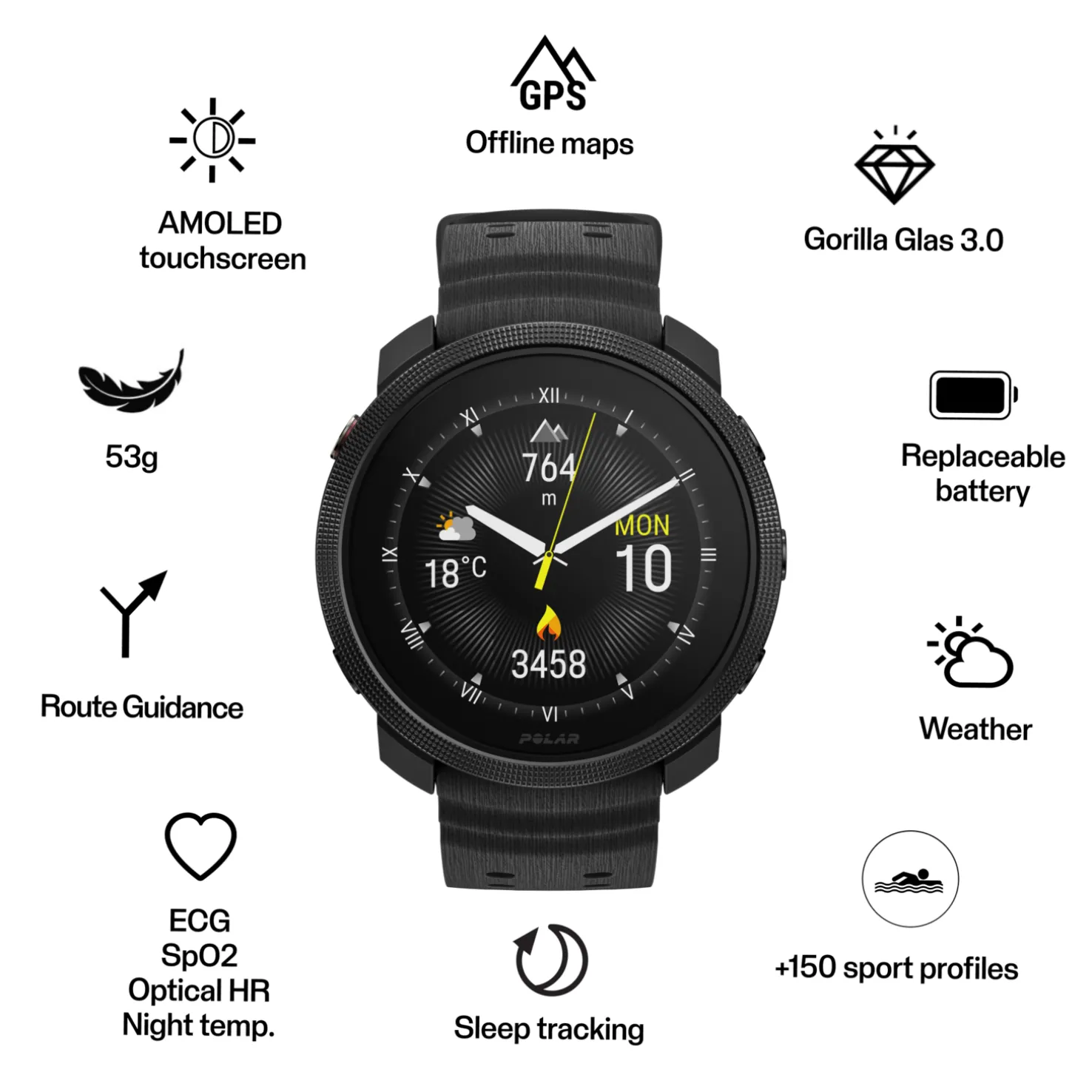 Polar Vantage M3 S-L, älykello - Sykemittarit - Polar Vantage M3 S-L, älykello